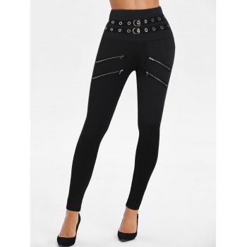 

Zipper Grommet High Rise Skinny Pants, Black