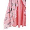 Feather Print O Ring A Line Faux Twinset Dress - LIGHT PINK L