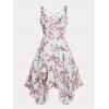 Plus Size Floral Print Crisscross Midi Handkerchief Dress - LIGHT GREEN 2X | US 18-20