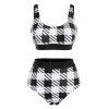 Plaid Striped Lace Up Cropped Tankini Swimwear - BLACK S
