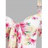 Flower Print Bowknot Cold Shoulder Dress - WHITE XXL