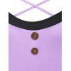 Colorblock Crisscross Jersey Knit Cami Dress and Knotted Long Sleeve Crop Top Twinset - LIGHT PURPLE XXL