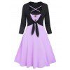 Colorblock Crisscross Jersey Knit Cami Dress and Knotted Long Sleeve Crop Top Twinset - LIGHT PURPLE XXXL