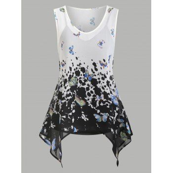 

Sheer Butterfly Print Tank Top And Cami Top Set, Gray