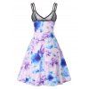 Dreamy Tie Dye Print A Line Dress Dual Straps Lace Insert V Neck Cami Dress - LIGHT PURPLE M