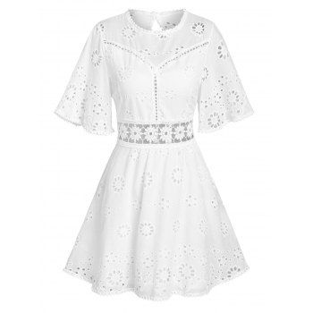 

Broderie Anglaise Bell Sleeve Cutout Dress, White