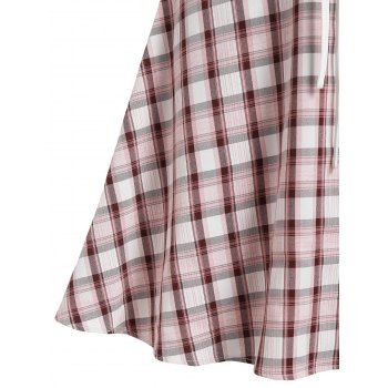 Lace Up Puff Sleeve Plaid 2 in 1 Dress