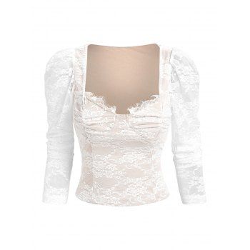 Long Sleeve Lace Bustier T-shirt, White