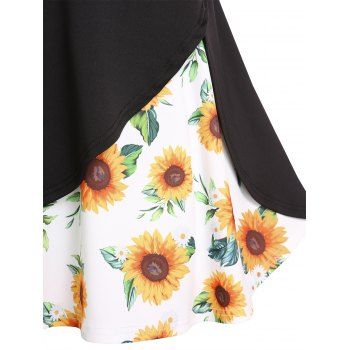 Vintage Sunflower Print Corset Style Knotted Halter Flare Retro Dress