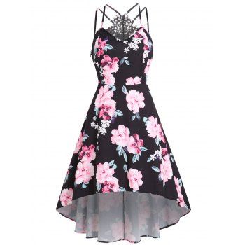 

Flower Print Crisscross Lace Dress, Black