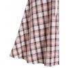 Lace Up Puff Sleeve Plaid 2 in 1 Dress - multicolor XXXL