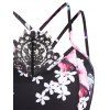 Flower Print Crisscross Lace Dress - BLACK XXXL