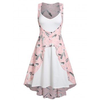 

Cami Skater Dress and Feather Print Long Tank Top Set, Light pink