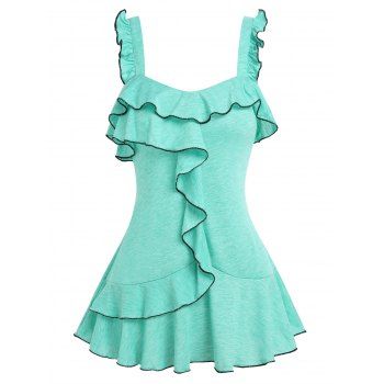 

Contrast Binding Trim Ruffle Flounce Tank Top, Light green