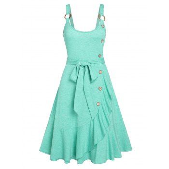 

Flounce O Ring Belted A Line Dress, Light green