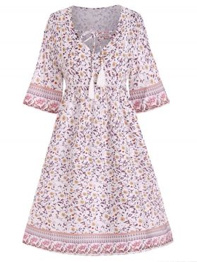 Floral Print Tassel Mini Dress