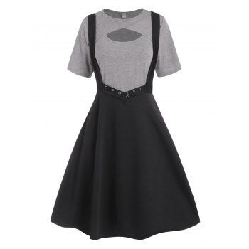 

Grommet Criss Cross Cut Out Suspender Skirt Set, Black