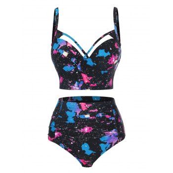 

Galaxy Print Strappy Moulded Ruched Bikini Swimwear, Blue