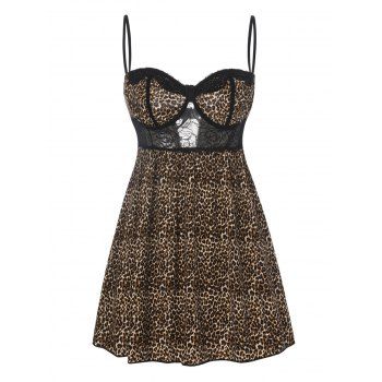 

Leopard Lace Insert Underwire Lingerie Dress, Multicolor