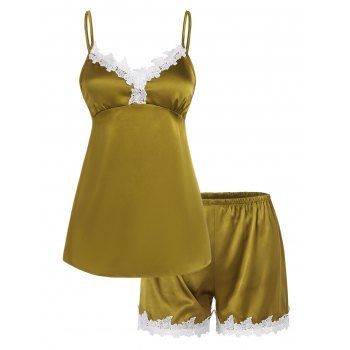 

Padded Satin Crochet Insert Pajama Shorts Set, Deep yellow