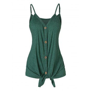 

Button Up Front Tied V Neck Strappy Heathered Camisole, Green