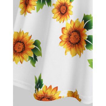 Summer Vacation Sunflower Print Rose Lace Insert V Neck A Line Dress