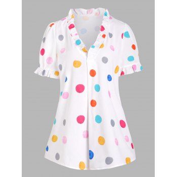 

Colorful Polka Dot Ruffle Blouse, Multicolor