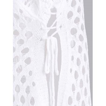 See Through Plunge Crochet Batwing Sleeve Lace Up Side Slit Cover Up