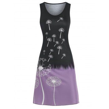 

Summer Dandelion Print Ombre Tank Dress, Light purple