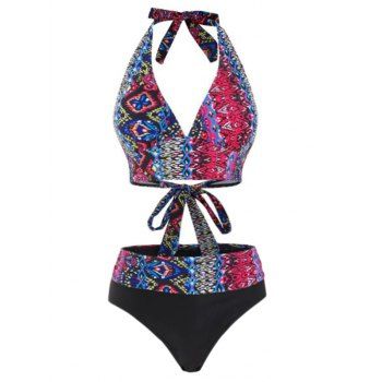 

Halter Hipster Abstract Print Bikini Swimwear, Multicolor