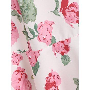 Puff Sleeve Flower Knotted Flounce Dress