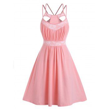 

Floral Lace Insert Cut Out Double Straps Dress, Light pink