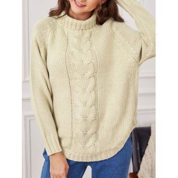 

Raglan Sleeve Mock Neck Curved Sweater, Light coffee