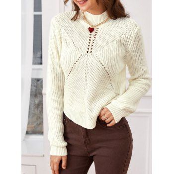 Mock Neck Pointelle Knit Sweater, White