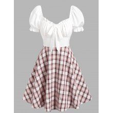 Plaid Checked Contrast Puff Sleeve Ruched Bowknot A Line Milkmaid Dress from dresslily dresslily Plaid Checked Contrast Puff Sleeve Ruched Bowknot A Line Milkmaid Dress