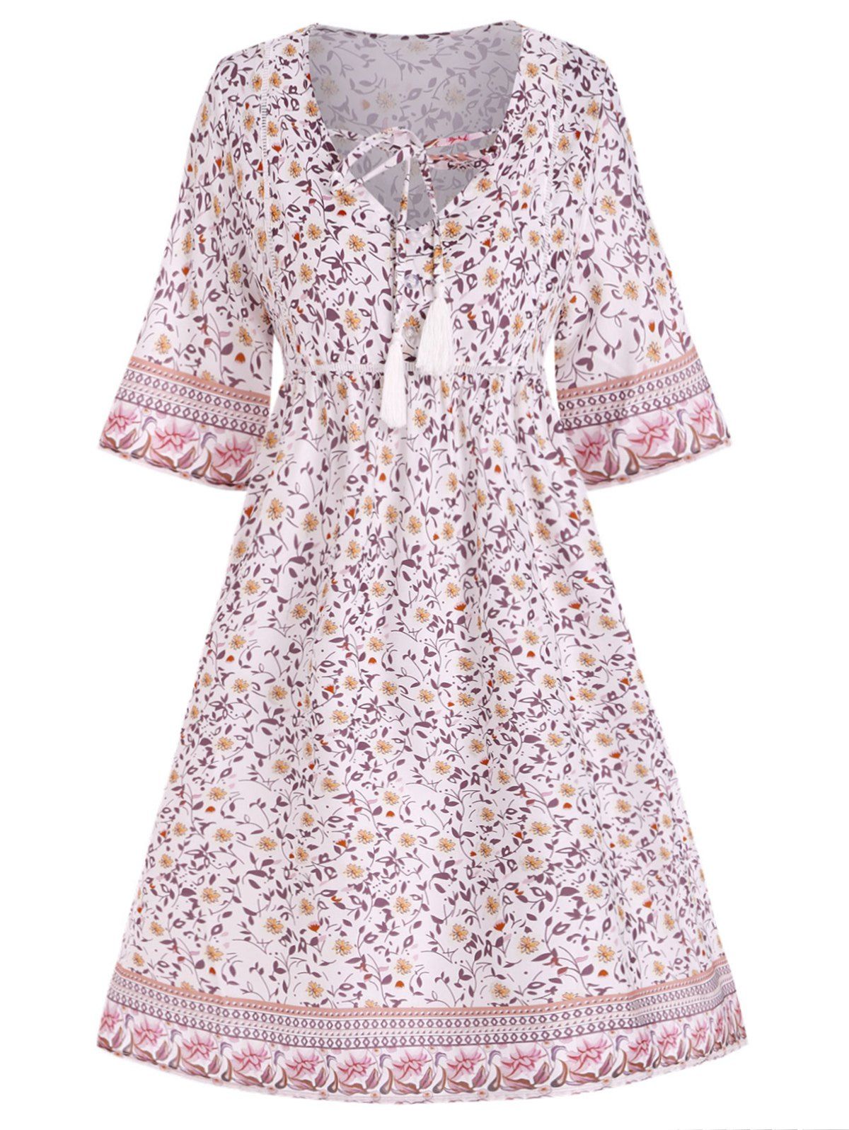 Floral Print Tassel Mini Dress 
