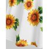 Summer Vacation Sunflower Print Rose Lace Insert V Neck A Line Dress - multicolor XXL
