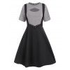Cut Out Heathered Short Sleeve T Shirt And Grommet Crossover Suspender Skirt Two Piece Set - BLACK S