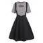 Cut Out Heathered Short Sleeve T Shirt And Grommet Crossover Suspender Skirt Two Piece Set - BLACK M