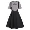 Ensemble de Jupe à Bretelle Croisée Découpée avec Œillet et T-shirt à Manches Courtes - Noir XXL