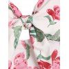 Puff Sleeve Flower Knotted Flounce Dress - LIGHT PINK XL