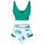 Tie Dye Ruffle Twisted High Waisted Bikini Swimwear - DEEP GREEN XL