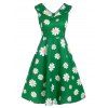 Daisy Print Turn Down Collar Dress - LIGHT GREEN L