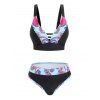 Cheeky Printed Panel Ladder Cutout Bikini Swimwear - multicolor M