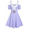 O Ring Flower Lace Cold Shoulder Dress - LIGHT PURPLE XL