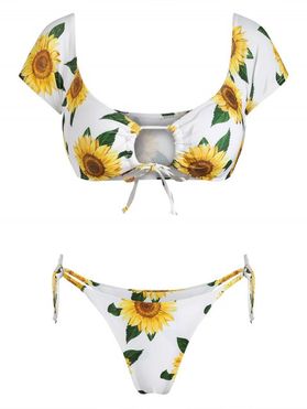Sunflower Print Tied String Bikini Swimwear