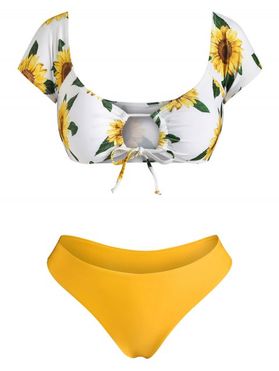 Bright Sunflower Cheeky Bikini Swimsuit Tied High Leg Swimwear Set