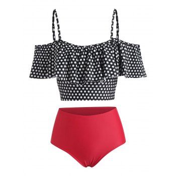 

Polka Dot Flounce Cutout Two Piece Swimsuit, Black