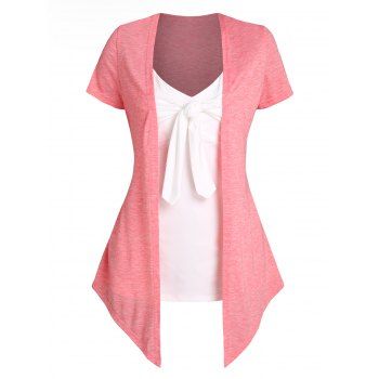 

Bowknot Heathered Sweetheart Top, Light pink