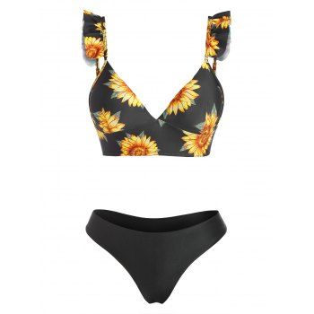 

Sunflower Lace Up Ruffle Cheeky Bikini Swimwear, Black